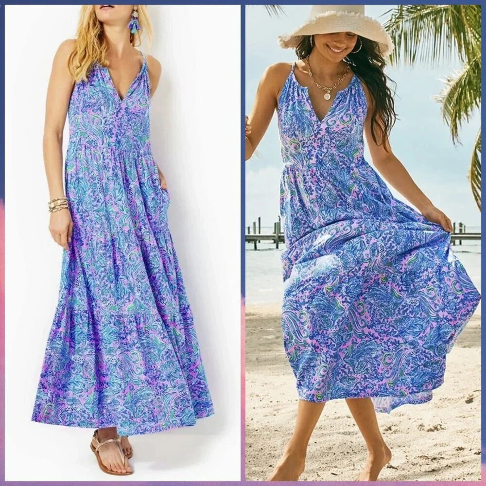 lilly pulitzer maribella maxi dress Lilly Pulitzer Maribella Tiered Cotton Maxi Dress In Lilac Rose We Mermaid  It